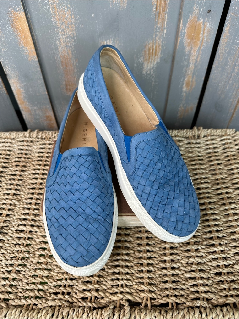 M. Gemi The Cerchio Slip On Woven Nubuck Sneakers Twilight Blue Sz 39/US 8.5